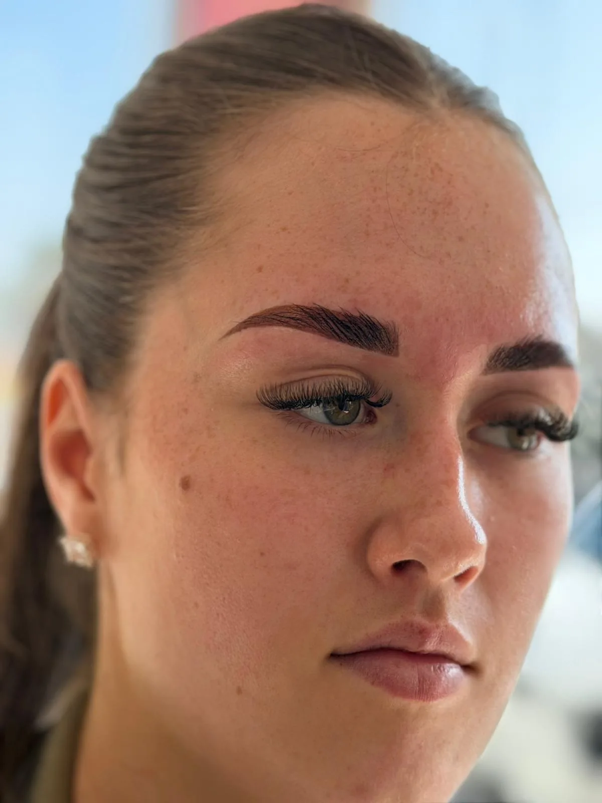 Brows after lamination and tint, brushed up and set