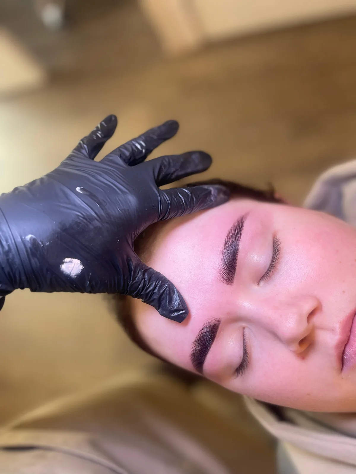 Close-up of brows immediately after lamination
