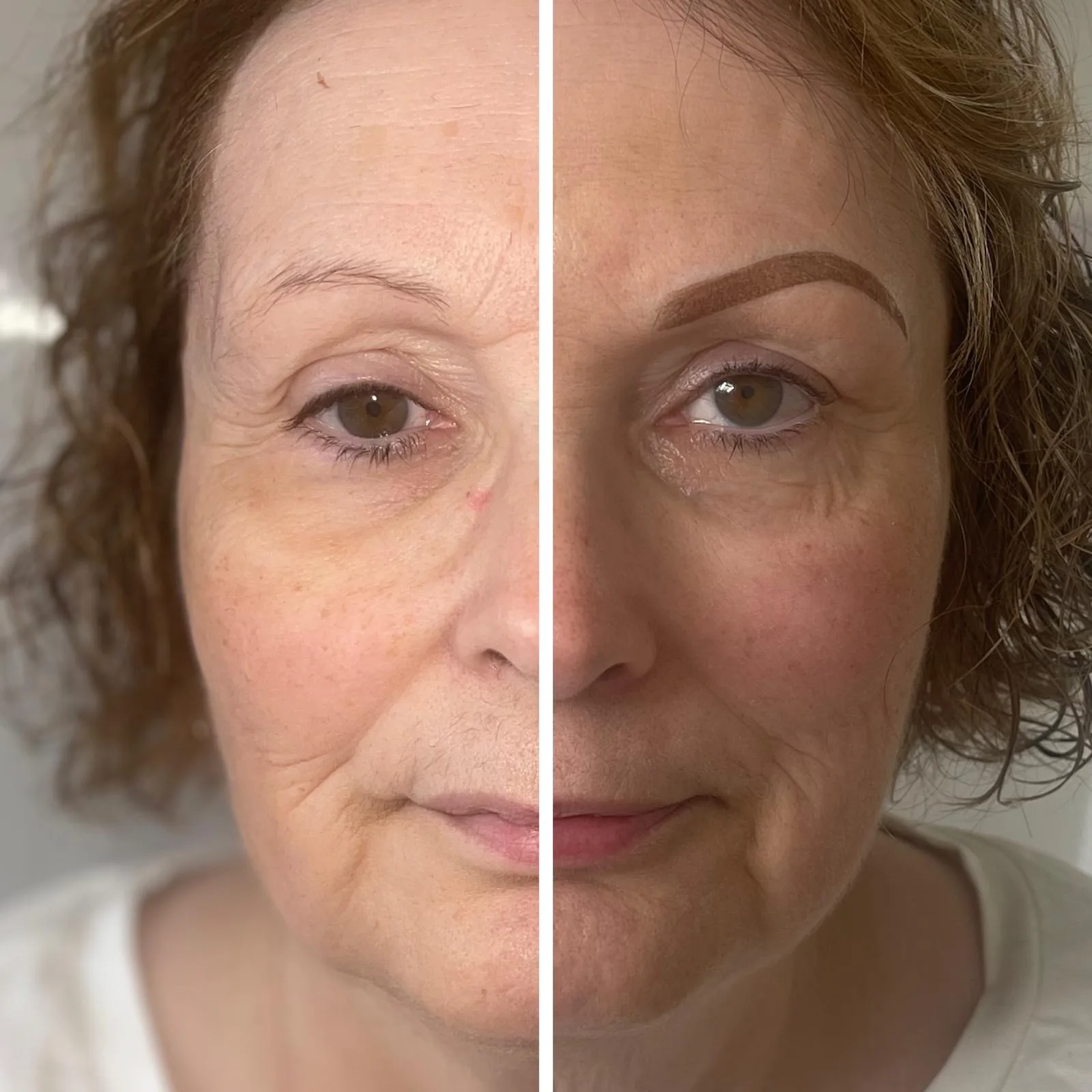 Powder brows on mature skin, shown before and after treatment